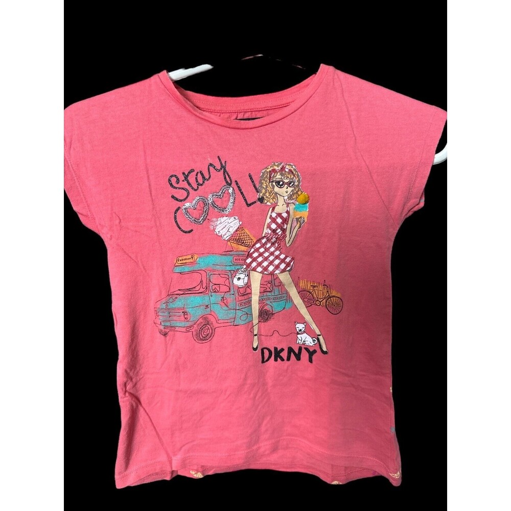 DKNY Short Sleeve T-Shirt Pink Embellished Gymboree White Embellished 6/7